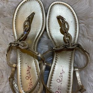LILLY PULTIZER gold rhinestone heeled sandal!!